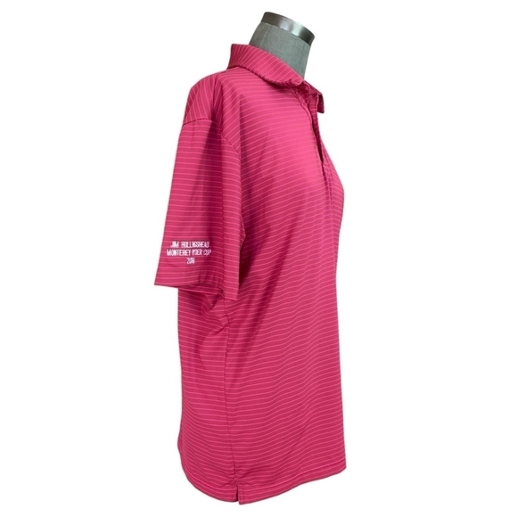 Under Armour Heatgear Polo Men’s Unisex T-shirt Pink Striped Loose Fit Tee Top - Picture 4 of 6